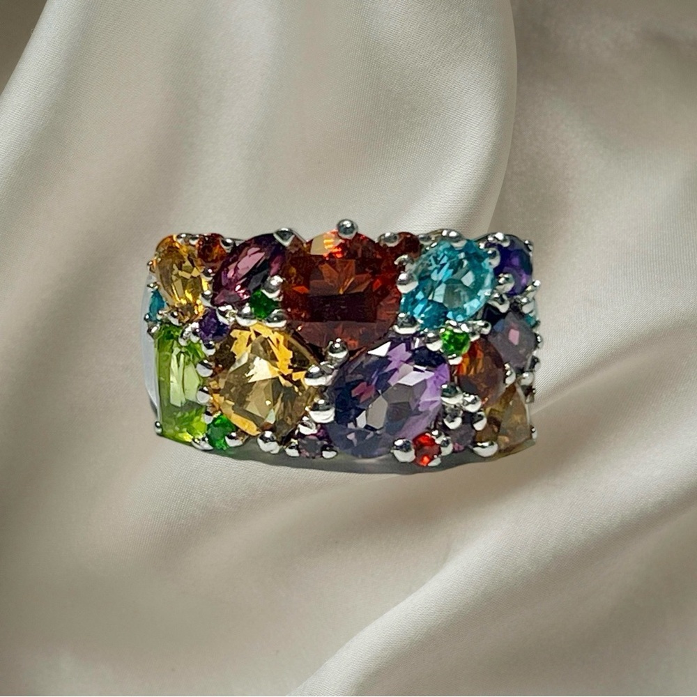 Sterling Silver Multi-gemstone Ring Size 6 1/2.